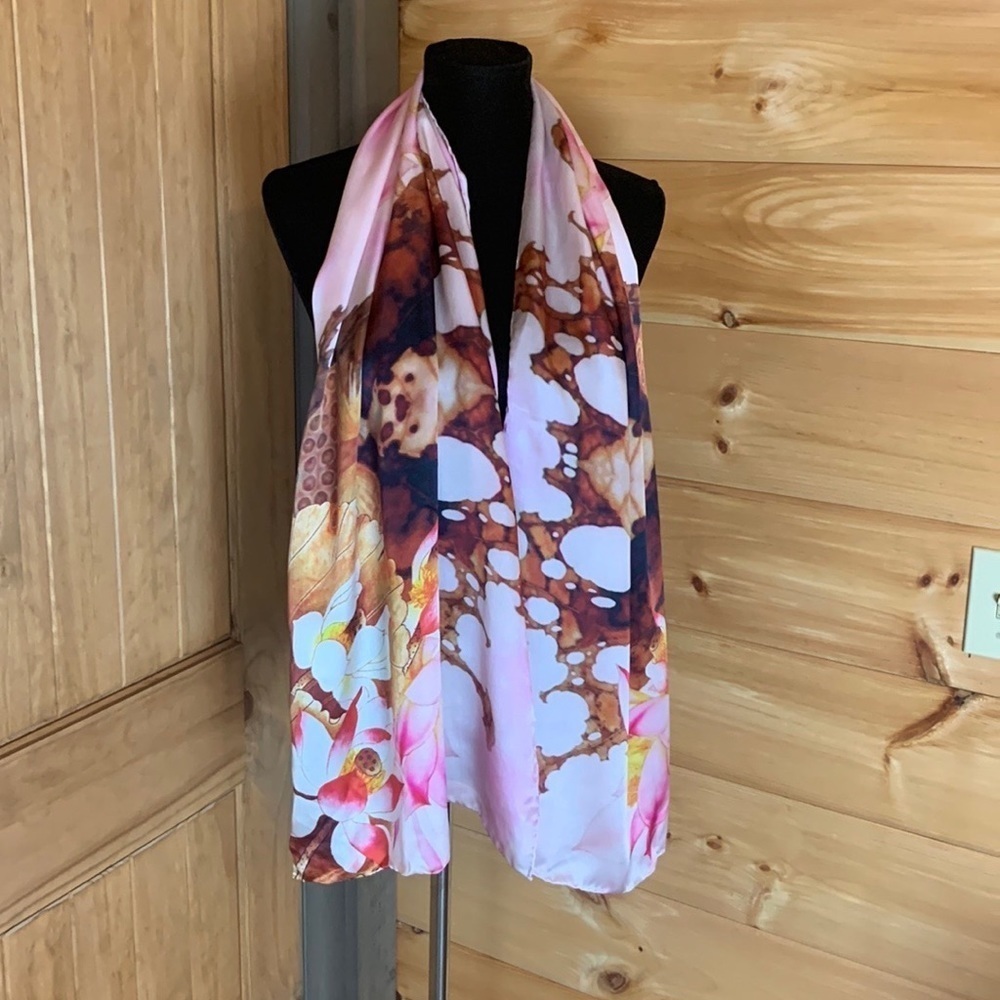 Large Rectangular Silk Scarf With Flowers And But… - image 4